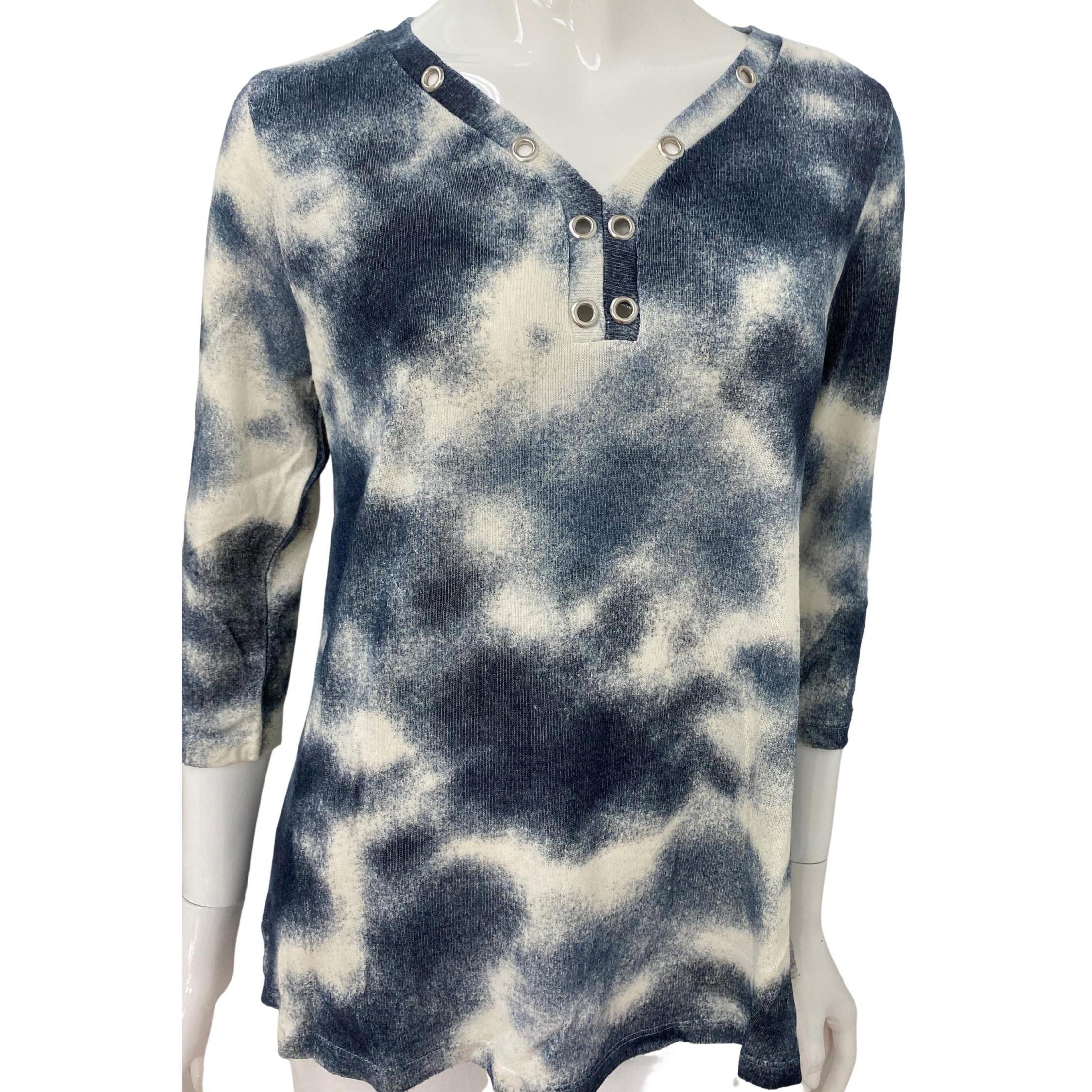 New French Kyss Soft Stretch Tie Dye Grommet Top In Ink